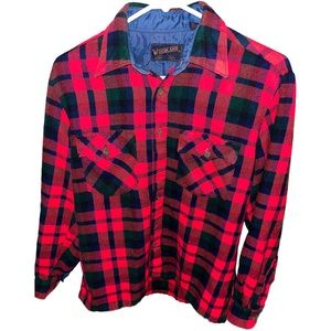Vintage Woodland Plaid Red & black Checkered Flannel 1980s Size M